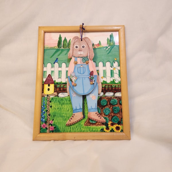 1995 Toymakers Jumping Jacks Bunny Rabbit Picture | Vintage Easter Holiday Wall Decor