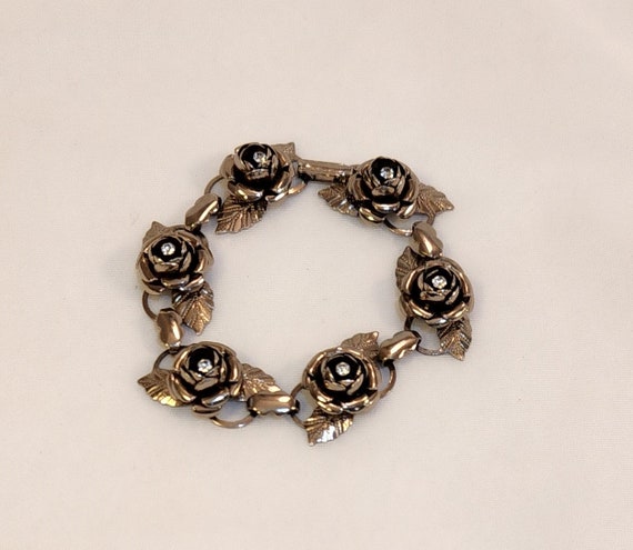 Bracelet and Screw Back Earrings Silver Tone Rose… - image 5