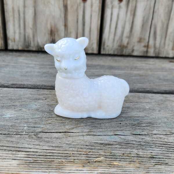 Curly Little Lamb Perfume Cologne Decanter Avon White Milk Glass with Gold Accents | Vintage Perfume Decanters