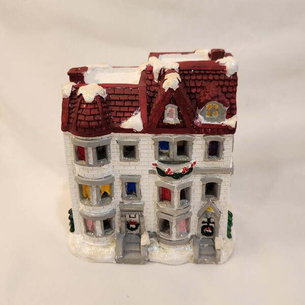 Vintage Victorian Village Three-Story Town House Christmas Ceramic Building Light Holder