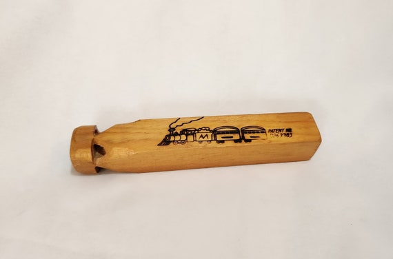 Wood Train Whistle Vintage Wood Rectangle Patent D263383 Four Blow