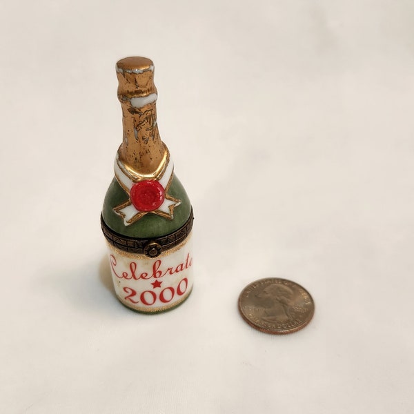 Celebrate 2000 Hinged Box Miniature Champagne Bottle Trinket Curio by PHB Collection | Vintage New Years Holiday Decor