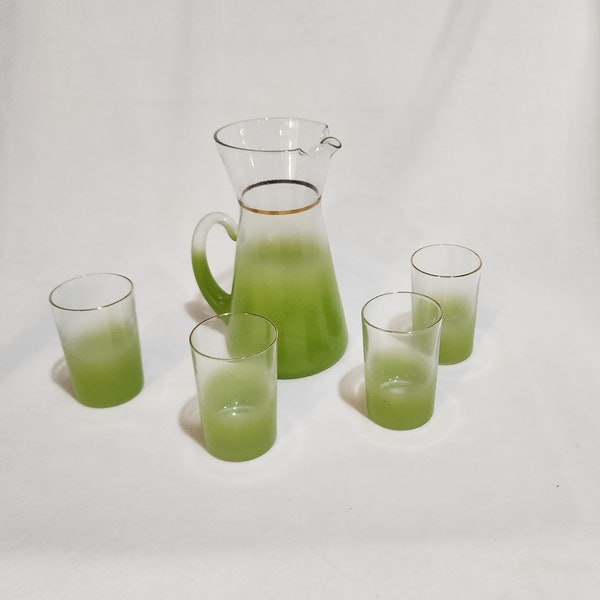 Blendo Pitcher & Juice Glasses Drinkware Set Lime Green Ombre - Set of 4 | Vintage Barware