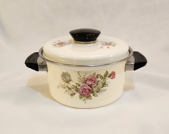 Marubishi Enamel Dutch Oven Pink Rose | Vintage Cookware