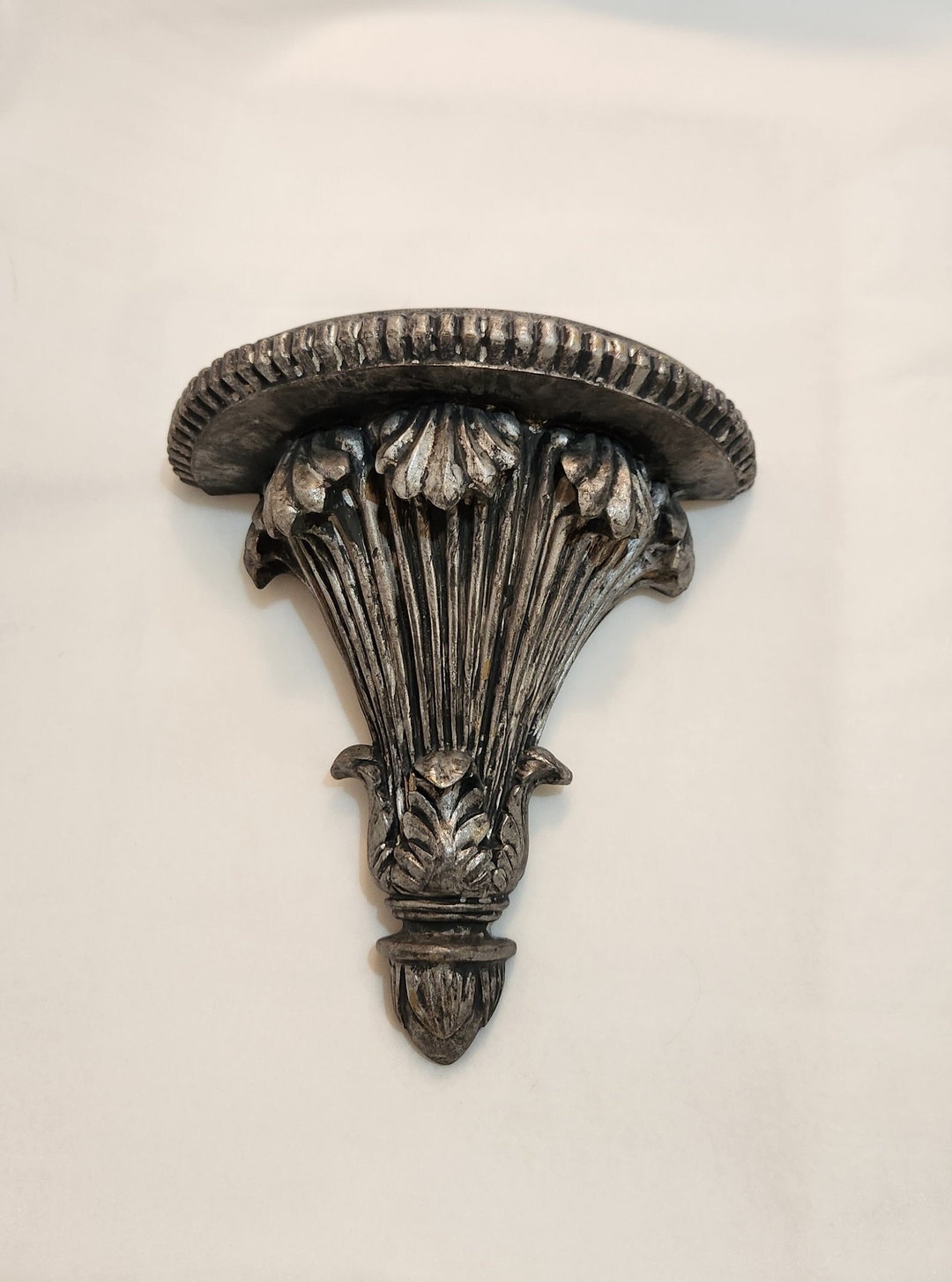 Wall Shelf Sconce Ornate Plume Design Silver Gray Black Tone Vintage