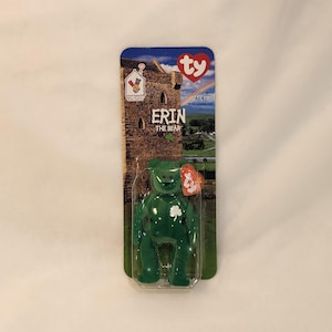 1997 TY Irish Erin the Bear Teenie Beanie Baby Ronald McDonald House Tag Error Vintage St Patricks Day Holiday Decor