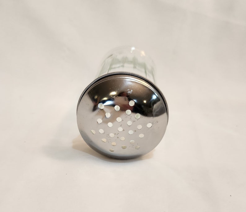 Vintage Halco Sugar Shaker Dispenser Green Tint Ribbed Perforated Silver Lid for Powdered Sugar