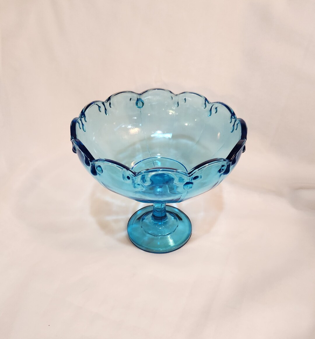 Vintage Teal Blue Glass Pedestal Bowl Indiana Glass Capri Blue Etsy