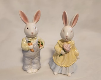 Mr and Mrs Easter Bunny Figurines - Celebrations by Silvestri Rabbit Pair | Vintage Easter Holiday Decor