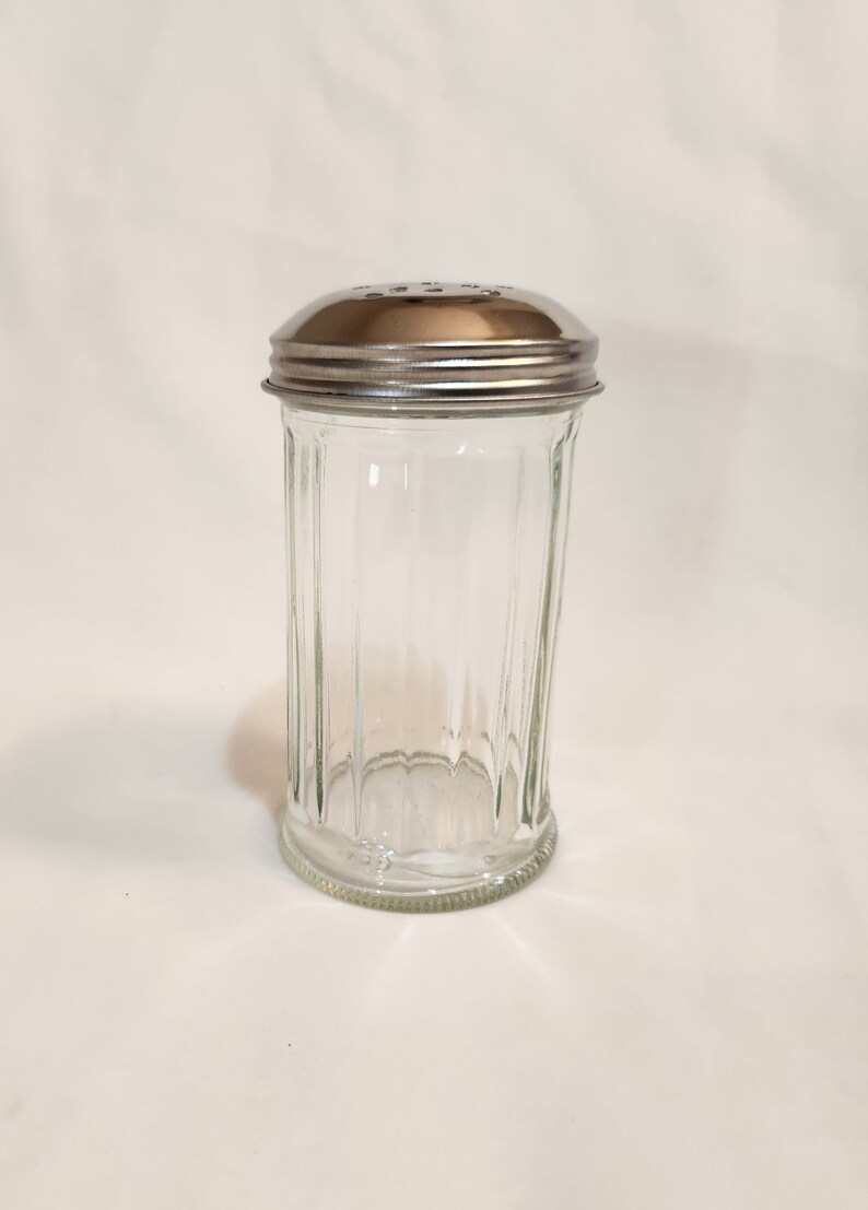 Vintage Halco Sugar Shaker Dispenser Green Tint Ribbed Perforated Silver Lid for Powdered Sugar