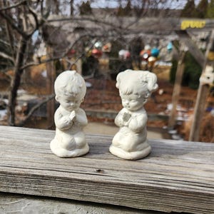 Vintage Wolin Ceramic Praying Girl and Boy Figurines - Made in Japan