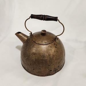 Vintage Copper Tea Kettle: Rustic, Dome Top, Wood Handle