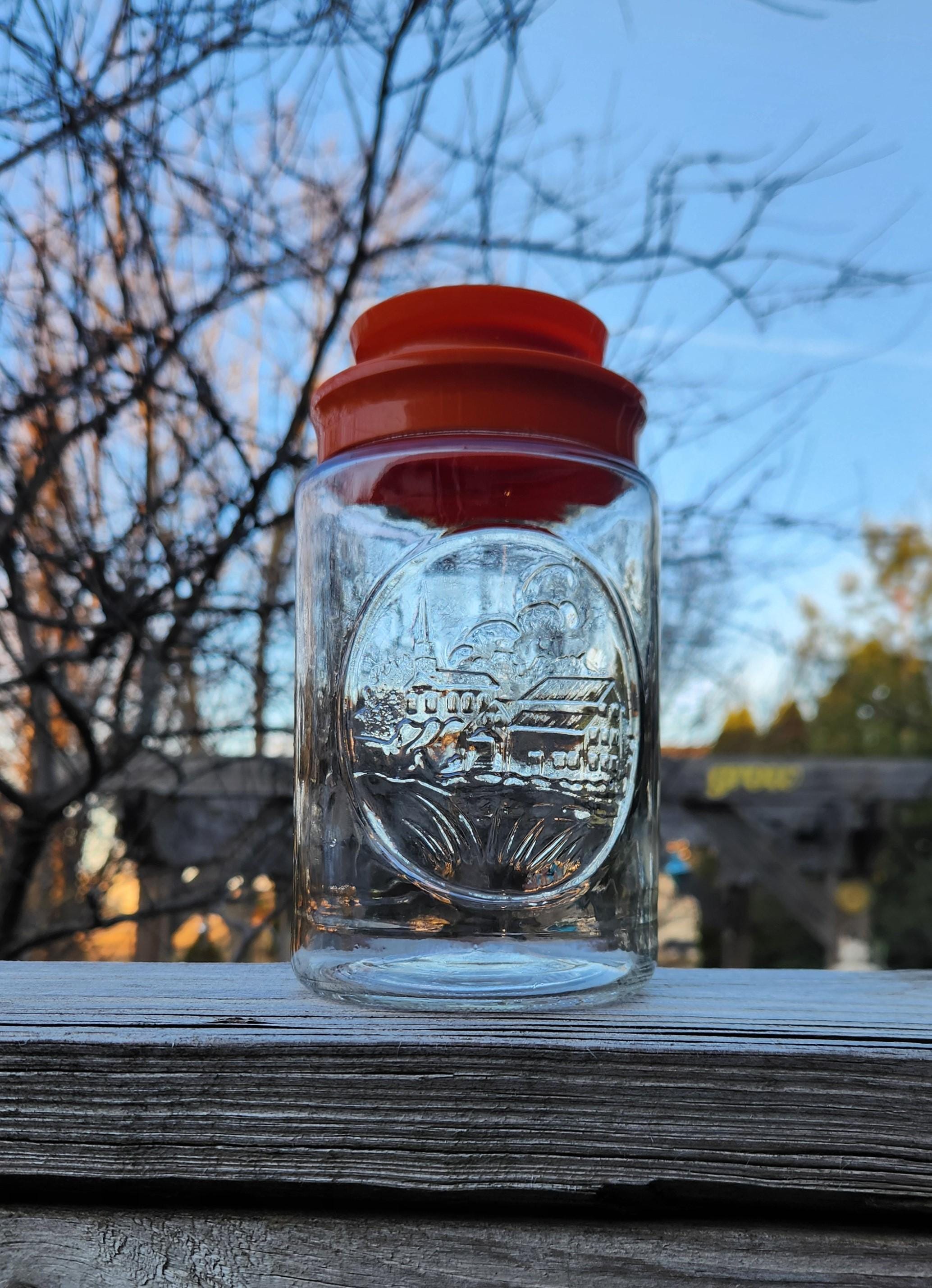 Anchor Hocking Embossed Church Tang Jar Orange Lid Clear