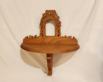 Scroll-cut Wood Shelf Honey Oak Stain Folk Art | Vintage Wooden Shelves