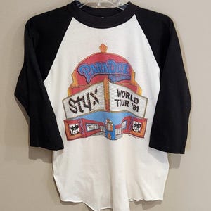1981 Styx Paradise Theatre Tour T-Shirt Single Stitch Raglan Sleeve Baseball Tee Vintage Clothing Sportswear