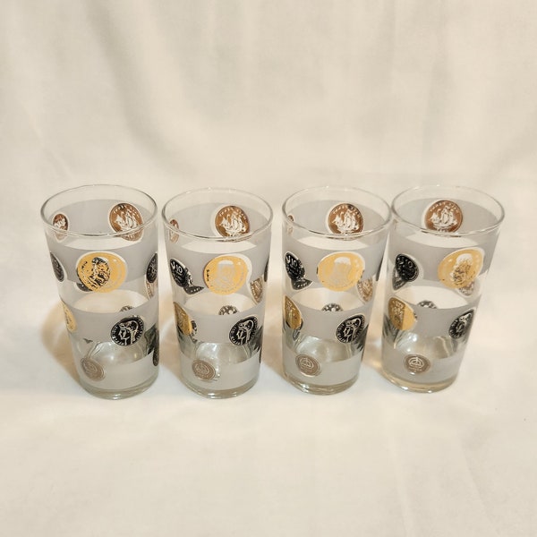 Libbey World Coin Tumblers Partytime Glassware - Box Not Included - Set of 4 Gold and Black | Vintage Drinkware