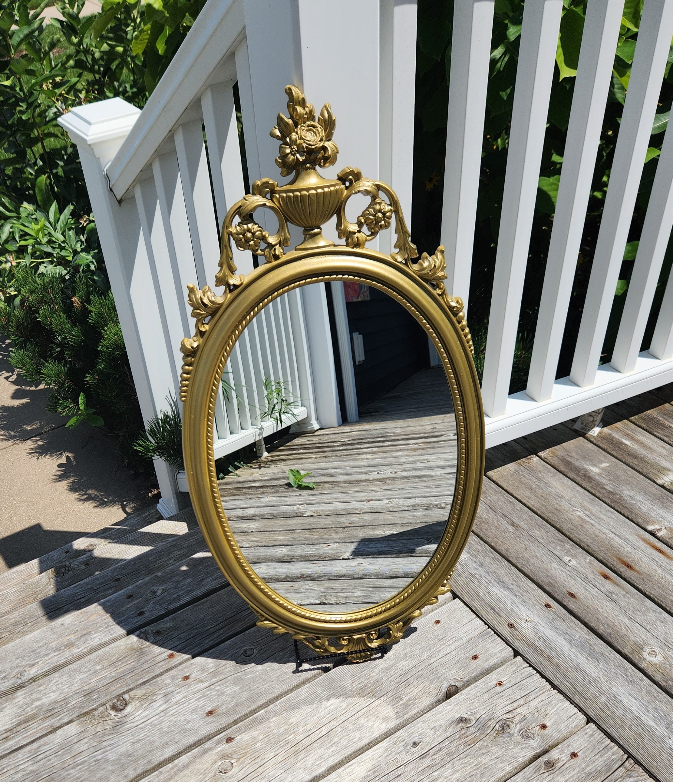 Hollywood Regency Mirror Gold Oval Syroco Style Vintage Wall Decor