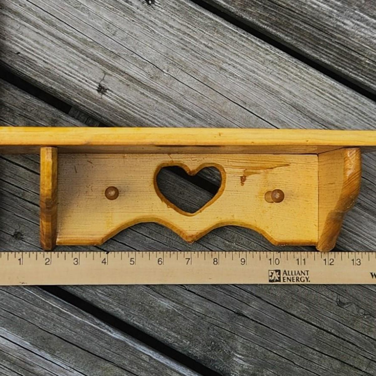 Small Wood Wall Shelf Heart Cut Out and 2 Pegs Honey Colored Stain Vintage Display - Etsy