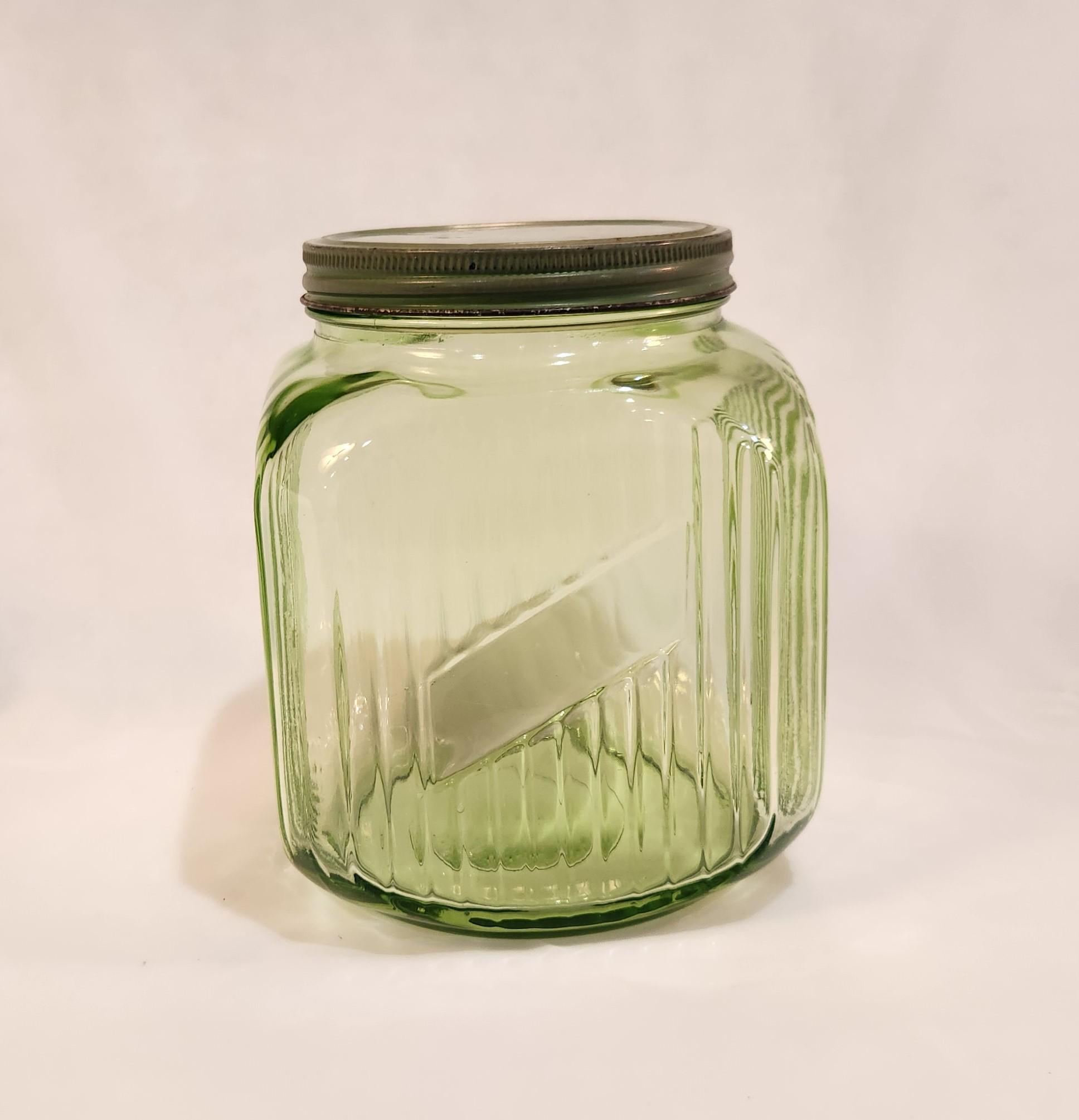 アンカーホッキング　クッキージャー　グリーンウランガラス　ヴィンテージ アンカーホッキング クッキージャー グリーンウランガラス