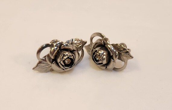 Bracelet and Screw Back Earrings Silver Tone Rose… - image 8