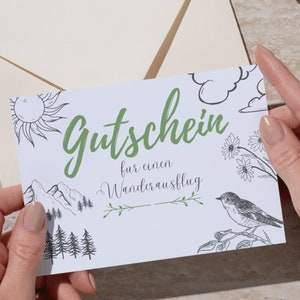 Wanderausflug Gutschein zum Ausdrucken | Geschenkidee für Oma, Opa, Freunde & Naturfreunde | Digitaler Download, Personalisierbar, DIY Karte