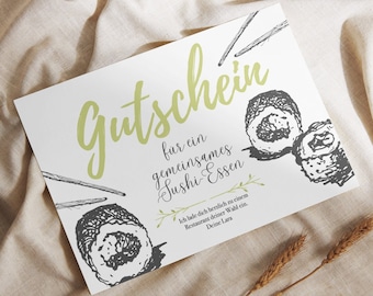 Voucher Food Sushi Sushi Food Asia to Print PDF Download Digital Print Printable Editable Personalizable Postcard Gift