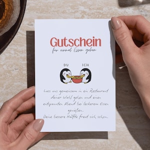 Gutschein für ein Abendessen zum Ausdrucken | Geschenkidee für Paare, Digitaler Download, Personalisierbar, DIY Postkarte Restaurantbesuch