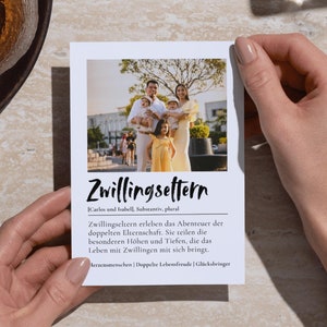 Carte de définition personnalisée pour les parents jumeaux | Cadeau à imprimer | Téléchargement numérique avec nom et photo, idée cadeau