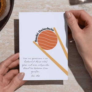 Sushi Gutschein zum Ausdrucken | Geschenkidee für Sushi Fans | Digitaler Download, Personalisiert & Last Minute, Für gemeinsame Zeit