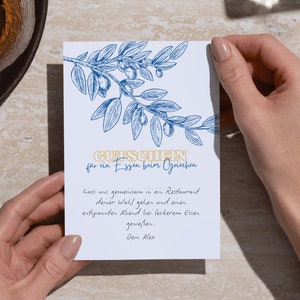 Vale de comida griega para imprimir | Familia de ideas de regalo | Descarga digital, personalizable y de última hora, para pasar tiempo juntos