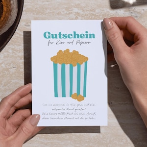 Kino Gutschein zum Ausdrucken | Geschenkidee für Freund & Freundin | Digitaler Download, Personalisierbar, Postkarte gemeinsames Erlebnis