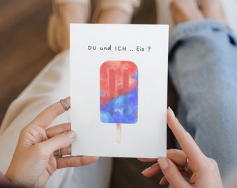 Invitation to eat ice cream card to print PDF Instant Download Digital Print Printable Postcard Gift Idea Voucher Boyfriend Girlfriend