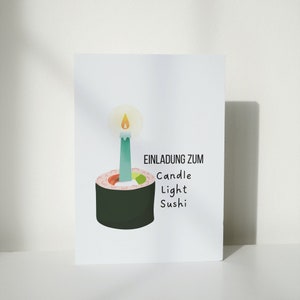 Einladung Candle Light Sushi Essen Karte zum Ausdrucken PDF Sofortiger Download Digital Print Druckbar Postkarte Geschenkidee Gutschein