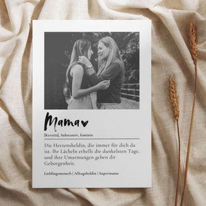 Tarjeta de definición personalizada para mamá | Regalo para imprimir | Descarga digital con nombre y foto, idea de regalo de última hora