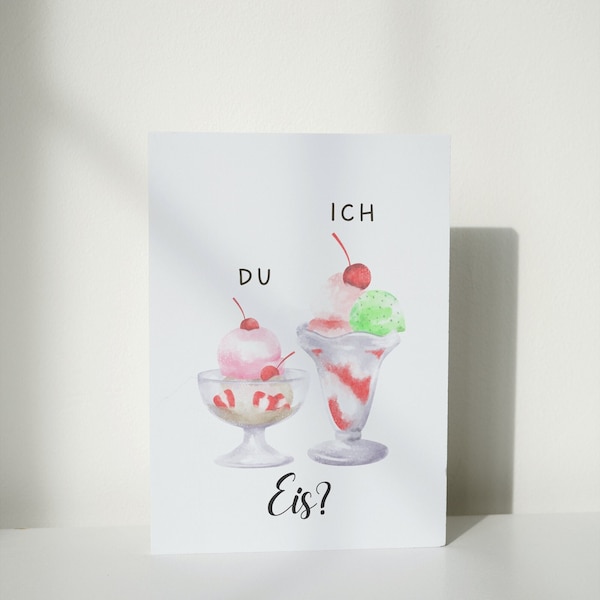 Einladung Eis essen Karte zum Ausdrucken PDF Sofortiger Download Digital Print Druckbar Postkarte Geschenkidee Gutschein Freund Freundin