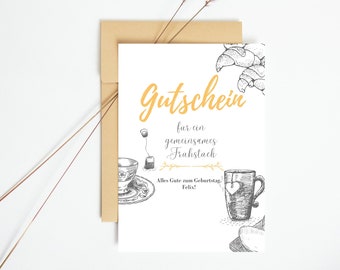 Voucher to print Template PDF Download Digital Print Personalizable Postcard Last Minute Gift Voucher Gift Breakfast