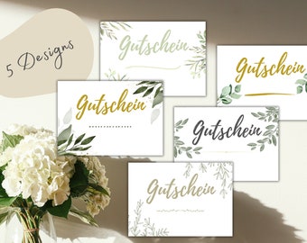 Plantilla de conjunto de vales para imprimir Descargar PDF Impresión digital Imprimible Postal personalizable Vale de regalo Eucalipto de regalo