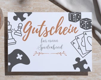Game night voucher to print out | Gift idea for grandma, grandpa, mom, dad & friends | Digital download, personalizable, DIY