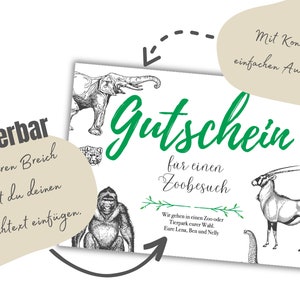 Gutschein zum Ausdrucken Zoobesuch Zoo Tierpark PDF Download Digital Print Druckbar Editierbar Personalisierbar Postkarte Geschenkidee Bild 3