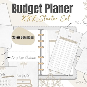 Budget Planner XXL Starter Set Download PDF Digitale A6 100 copertine Fogli budget Segnaposto sfida di risparmio Metodo busta budget Mandala