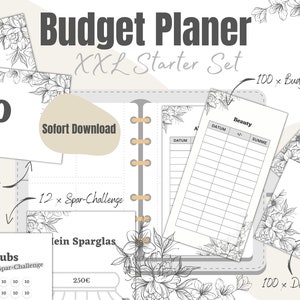Budget Planner XXL Starter Set PDF Download Digitale A6 100 Pagine di Copertina Fogli di Budget, Sfida Risparmio Segnaposto Budget Metodo Copertina Grigio