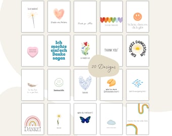 Thank You Card Set Thank You Cards Thank You Cards to Print Postcard PDF Download Digital Print 20 Designs Colorful Simply Say Thank You