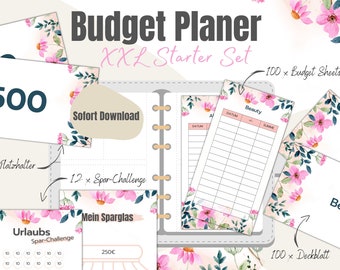 Budget Planer XXL Starter Set PDF Download Digital A6 100 Deckblätter Budget Sheets, Sparchallenge Platzhalter Budget Umschlagmethode Rosa