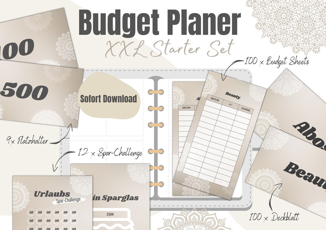 Budget Planner XXL Starter Set PDF Download Digital A6 100 Cover Sheets Budget Sheets