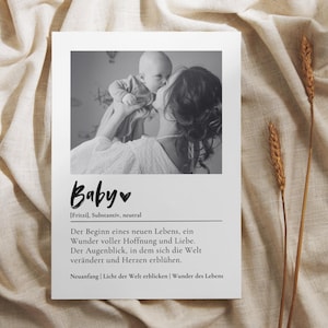 Gepersonaliseerde definitiekaart voor baby | Cadeau om af te drukken | Digitale download met naam en foto, last-minute cadeau-idee