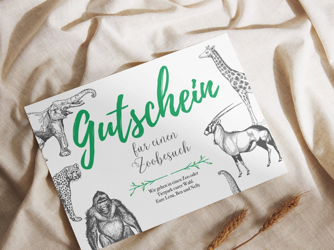 Gutschein zum Ausdrucken Zoobesuch Zoo Tierpark PDF Download Digital
