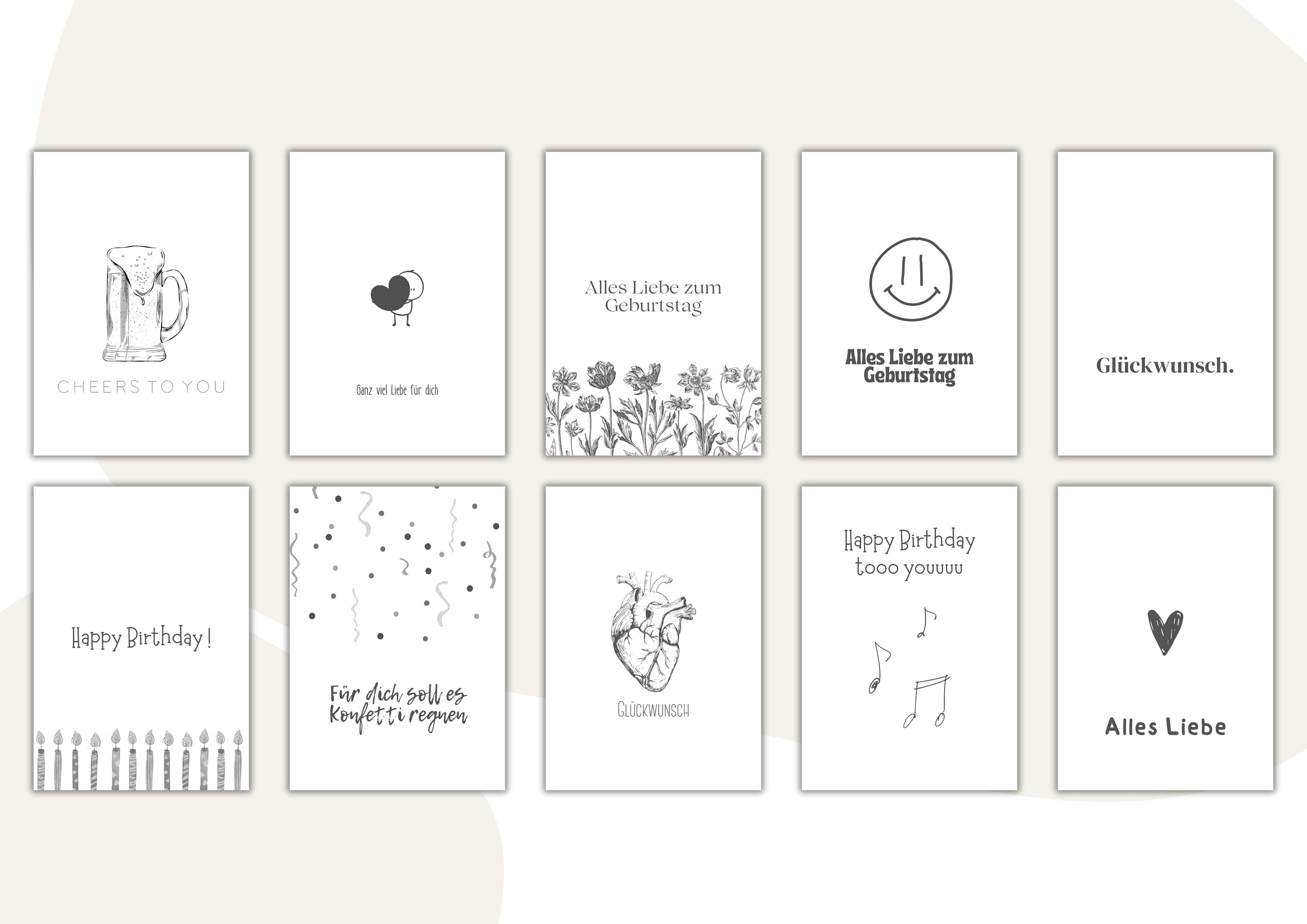 Geburtstagskarten Set Glückwunschkarten zum Geburtstag Postkarte Happy