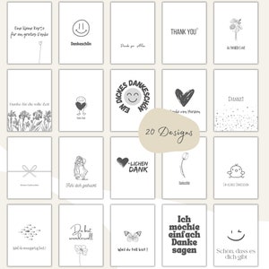 Danke Karte Set Dankeskarten Dankeschön Karten zum Ausdrucken Postkarte PDF Download Digital Print 20 Designs