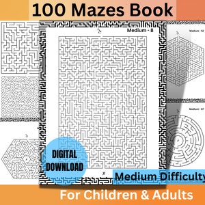 Endless Mazes 100 Maze Puzzle Printable Book Medium Maze Puzzles for Adults Maze Puzzles for Children Mazes Printables