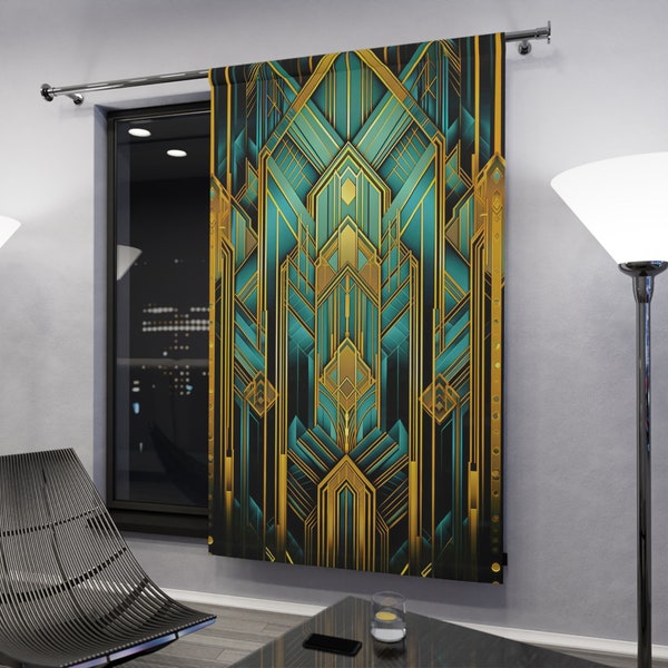Art Deco Geometric Blackout Curtain, Single 1920's Style Window Covering With Ombre Highlights, Elegant & Unique Room Decor For Him or Her